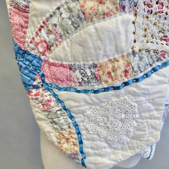 Quilted wedding ring patchwork vest handmade size medium-large grannycore cottag - Picture 7 of 16